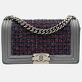 Boy Bag Grey Metallic Tweed and Leather Medium