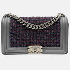 Boy Bag Grey Metallic Tweed and Leather Medium