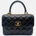 Trendy Top Handle Mini Flap Bag Black Quilted Lambskin