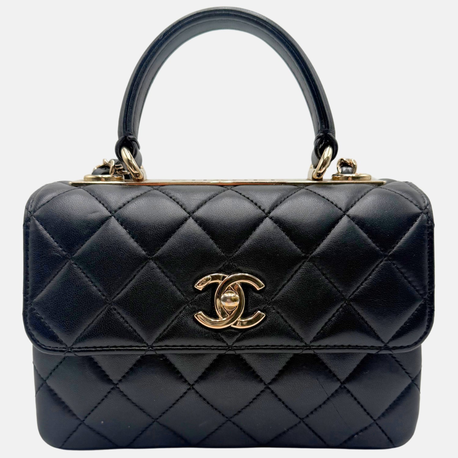 Trendy Top Handle Mini Flap Bag Black Quilted Lambskin