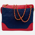 Tote Navy Velour and Red Leather Vintage