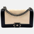 Boy Bag Black and Cream Leather Medium