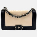 Boy Bag Black and Cream Leather Medium