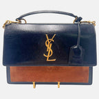 Sunset Top Handle Bag Black Leather Brown Suede