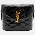 June Box Bag Black Patent Quilted Leather