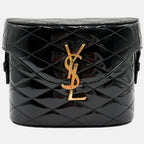 June Box Bag Black Patent Quilted Leather