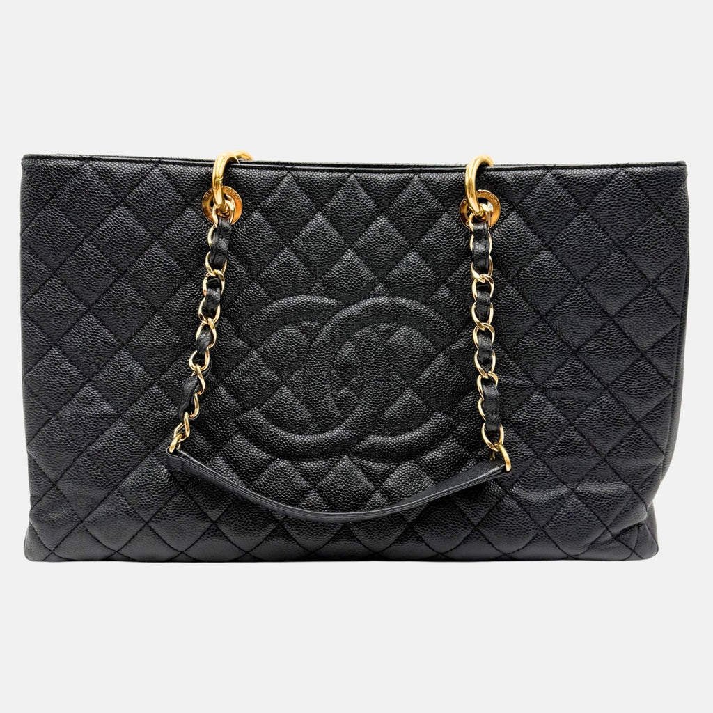 Grand Timeless Shopping Tote Black Caviar Quilted