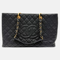 Grand Timeless Shopping Tote Black Caviar Quilted