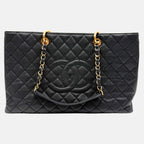 Grand Timeless Shopping Tote Black Caviar Quilted