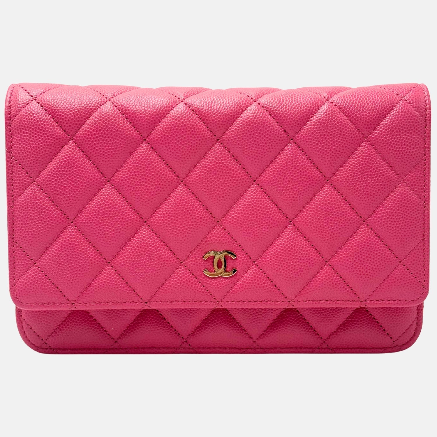 Classic Wallet on Chain Pink Caviar Leather