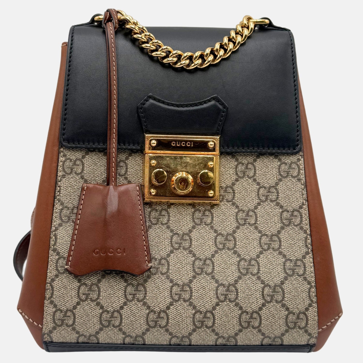 Padlock Backpack GG Supreme Monogram Calfskin Cuir Black