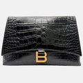 Crush Pouch Black Embossed Crocodile Medium