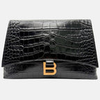 Crush Pouch Black Embossed Crocodile Medium