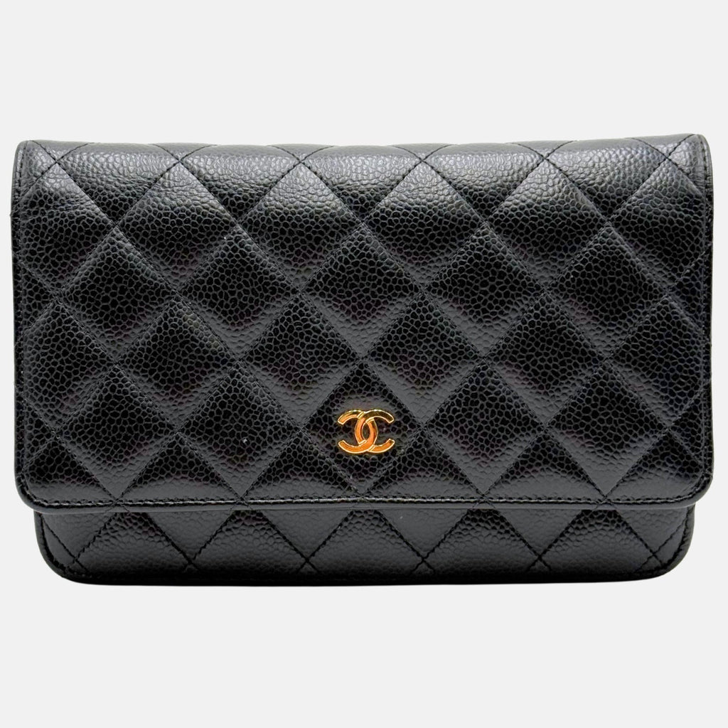 Wallet on Chain Black Quilted Caviar