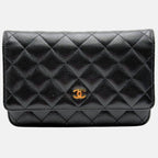 Wallet on Chain Black Quilted Caviar
