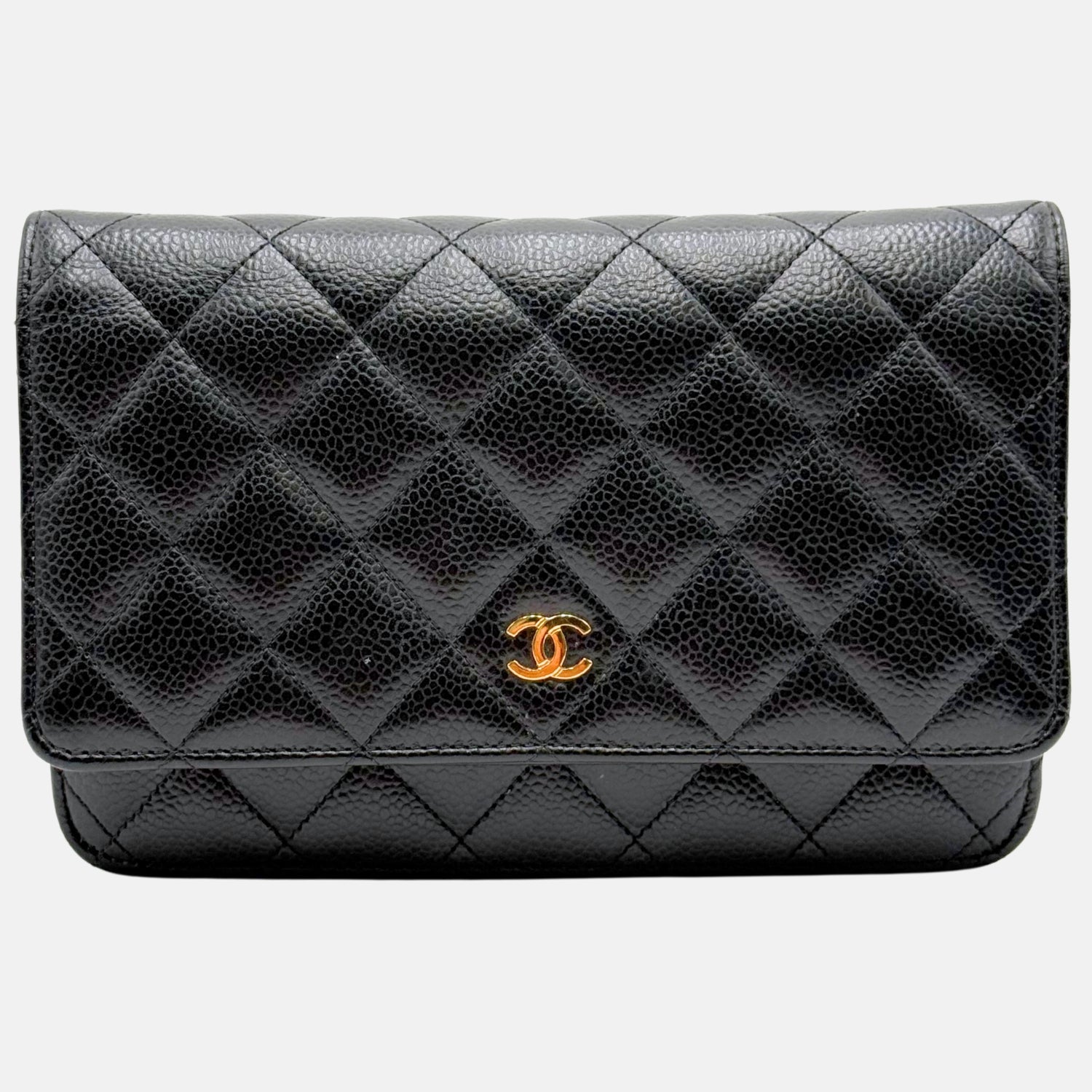 Wallet on Chain Black Quilted Caviar