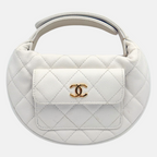 Front Pocket Hobo Pouch Mini White Quilted Caviar