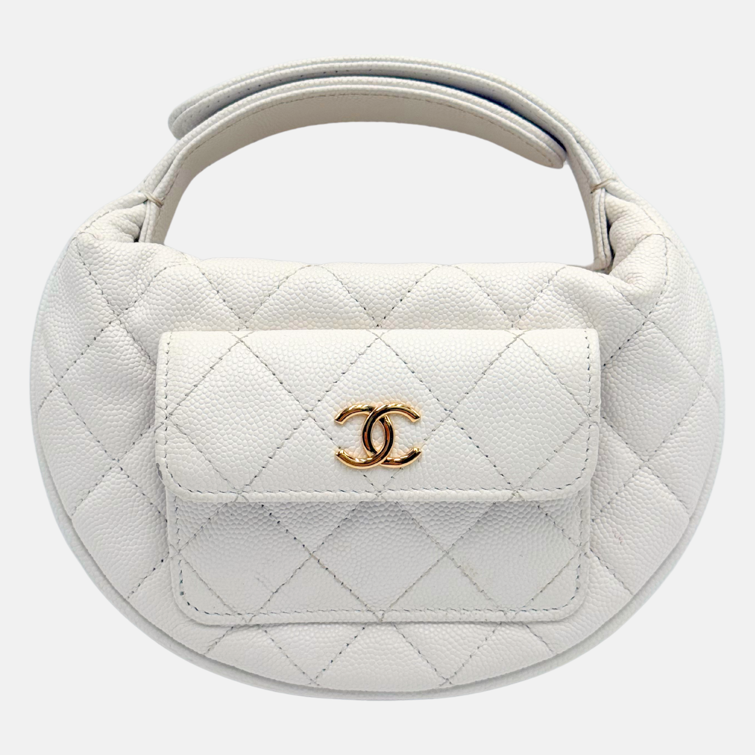 Front Pocket Hobo Pouch Mini White Quilted Caviar