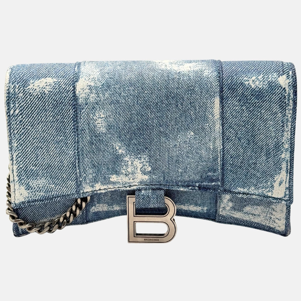 Hourglass Wallet on Chain Distressed Blue Denim