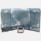Hourglass Wallet on Chain Distressed Blue Denim