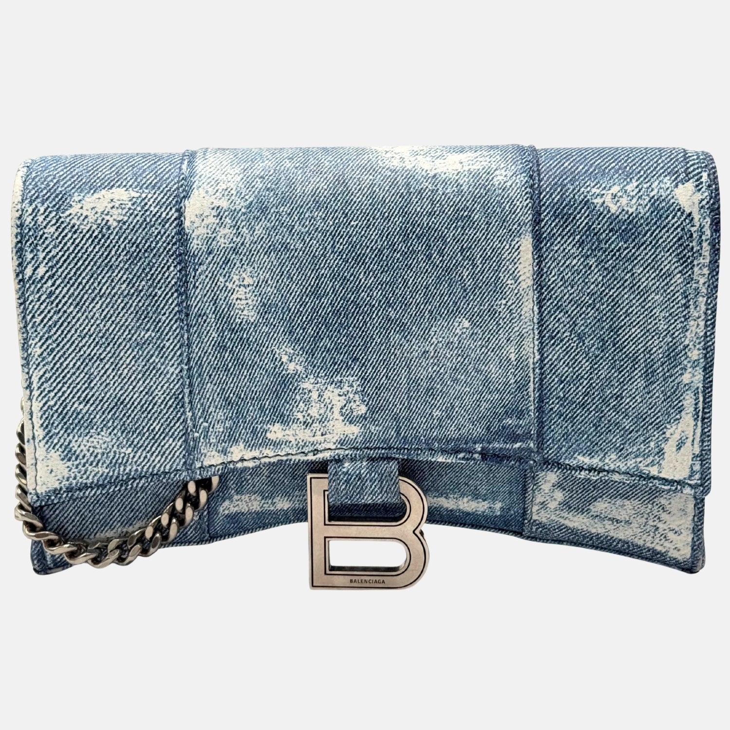 Hourglass Wallet on Chain Distressed Blue Denim