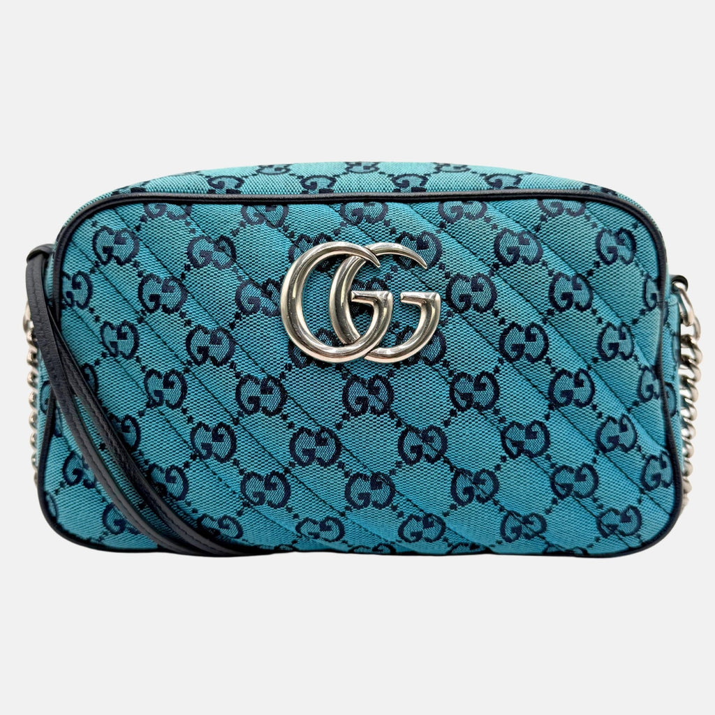Marmont Monogram Matelasse Diagonal Quilted Canvas Small Blue