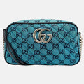 Marmont Monogram Matelasse Diagonal Quilted Canvas Small Blue