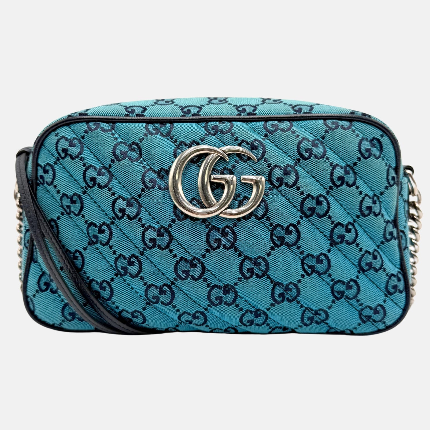 Marmont Monogram Matelasse Diagonal Quilted Canvas Small Blue