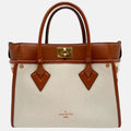 On My Side Tote Brown Calfskin and Cream Canvas