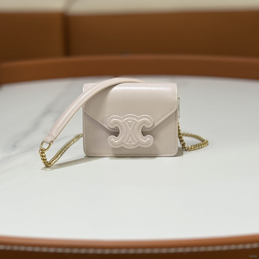 CELINE TRIOMPHE EMBOSSED CHAIN MINI LIPSTICK BAG