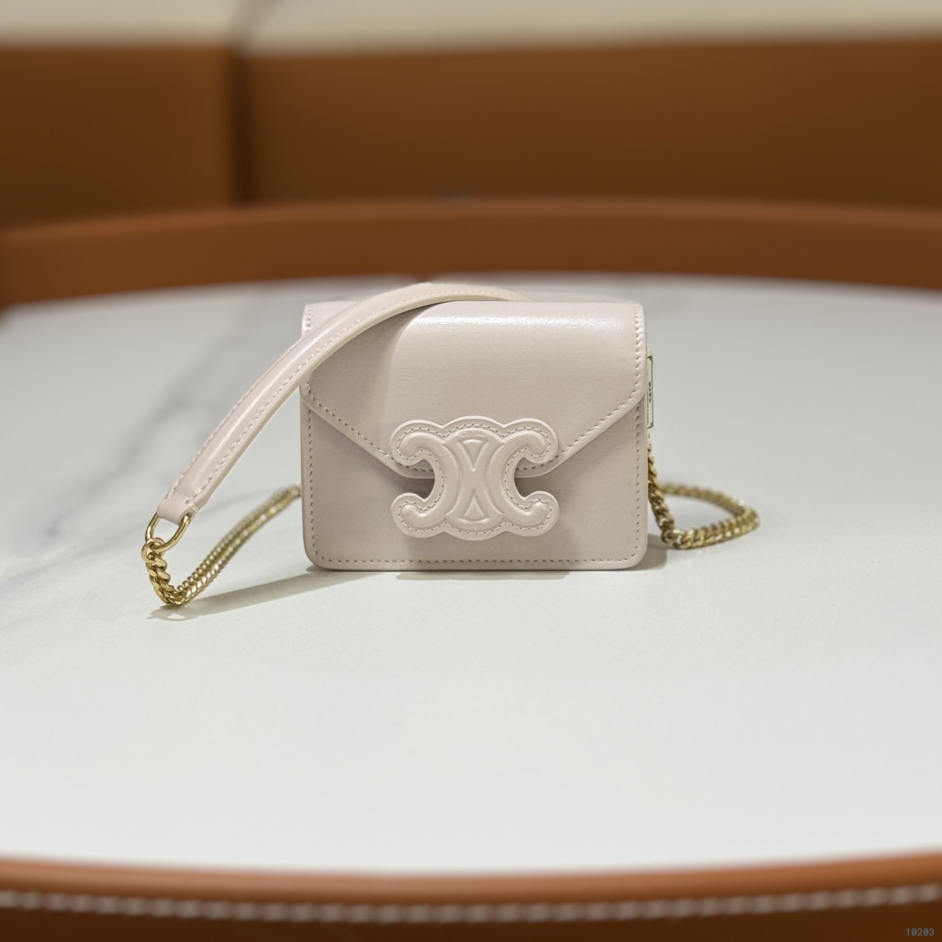 CELINE TRIOMPHE EMBOSSED CHAIN MINI LIPSTICK BAG