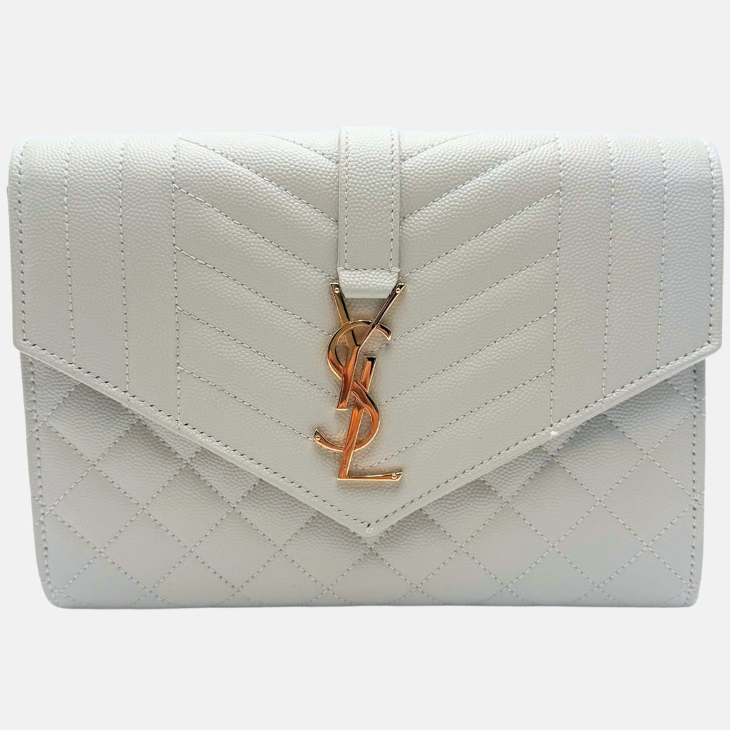 Saint Laurent Envelope Wristlet White Grain de Poudre Leather