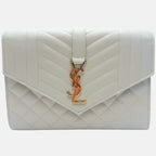 Saint Laurent Envelope Wristlet White Grain de Poudre Leather