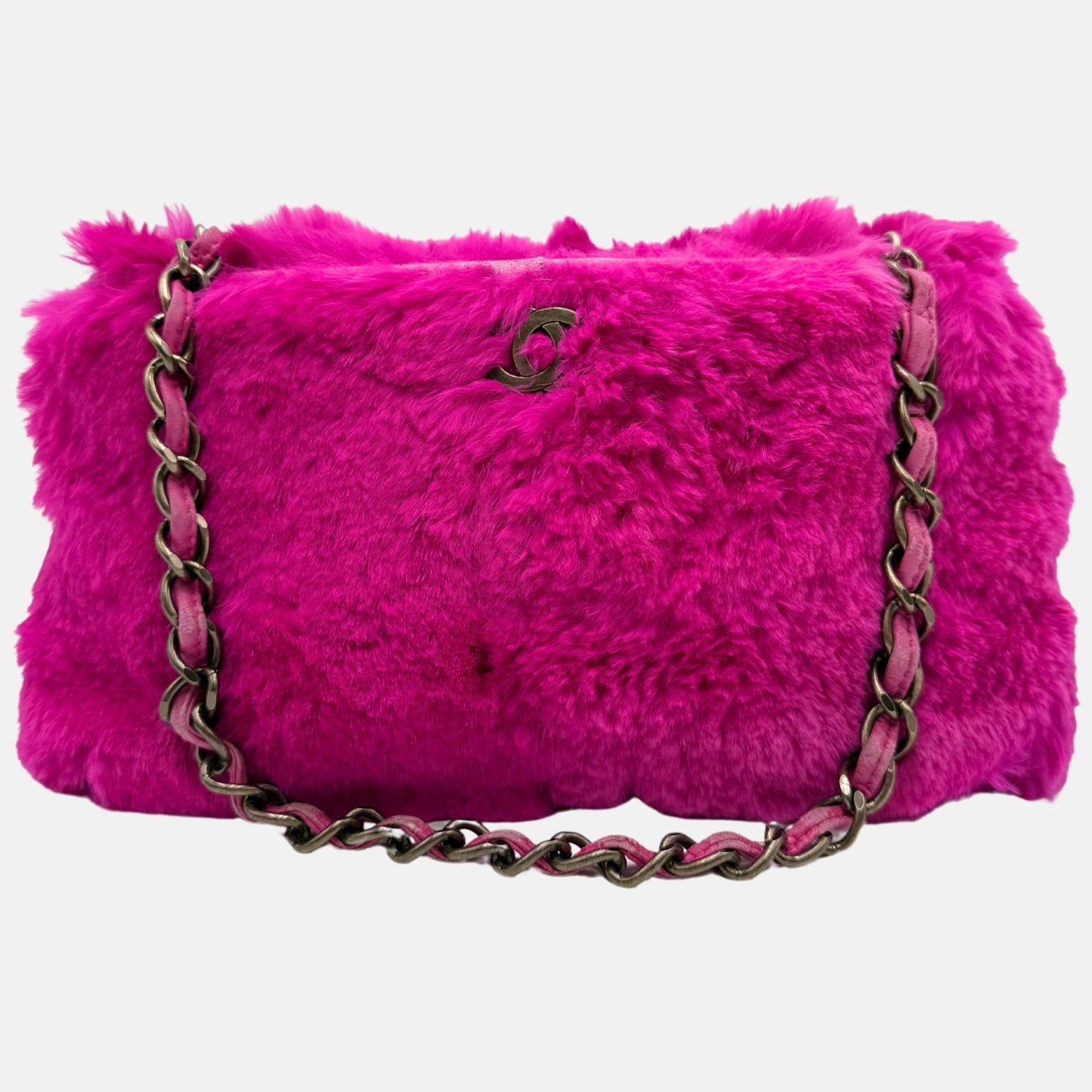 Shoulder Bag Fuchsia Rabbit Fur