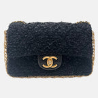 Classic Flap Bag Black Bouclé Tweed with Pearl Details