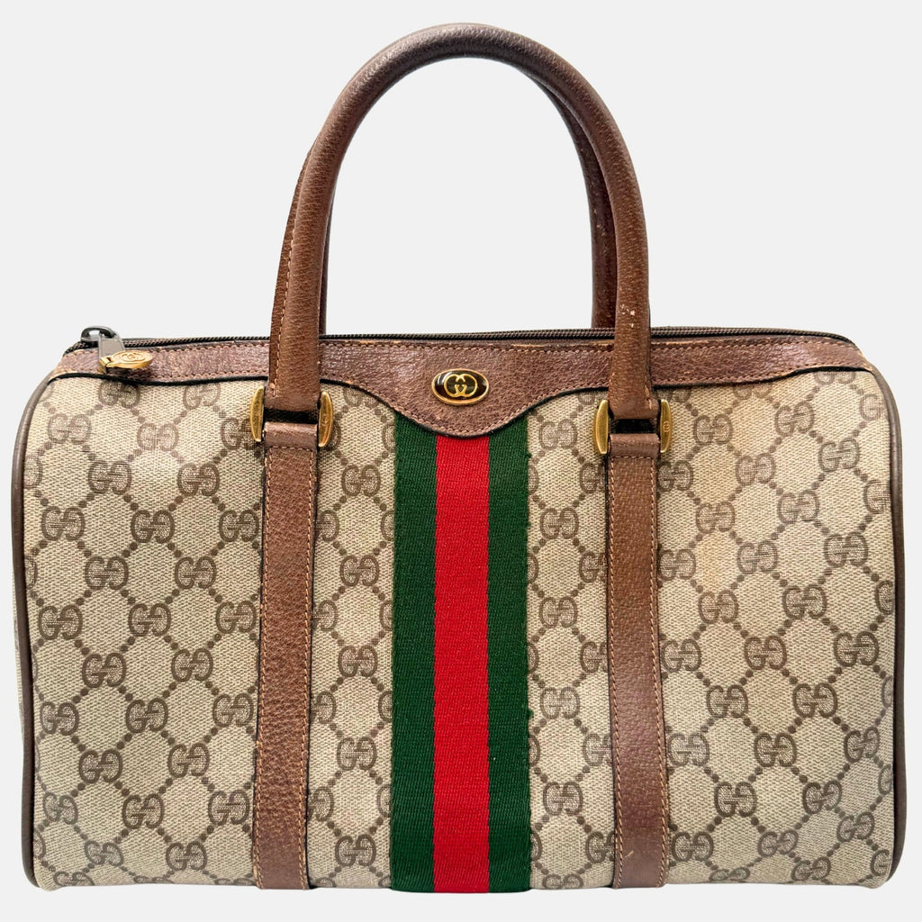 Boston Bag Beige and Brown GG Supreme Canvas Medium