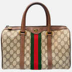 Boston Bag Beige and Brown GG Supreme Canvas Medium