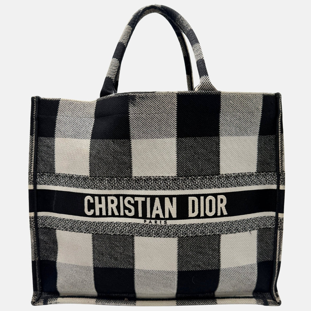 Book Tote Large Black and White Check Canvas