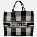 Book Tote Large Black and White Check Canvas