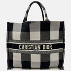 Book Tote Large Black and White Check Canvas