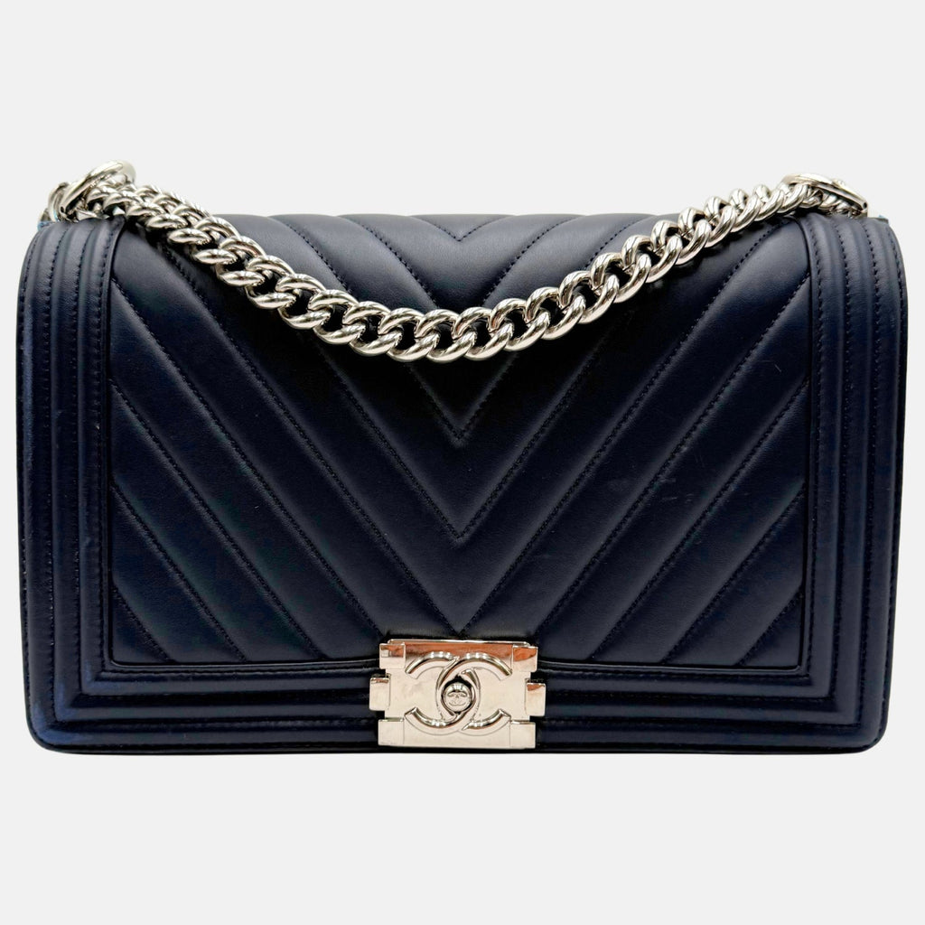 Boy Bag Dark Navy Blue Chevron Lambskin Medium