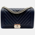 Boy Bag Dark Navy Blue Chevron Lambskin Medium