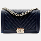 Boy Bag Dark Navy Blue Chevron Lambskin Medium