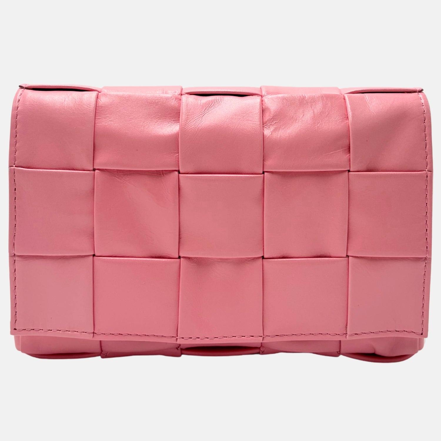 Cassette Crossbody Bag Padded Intrecciato Pink Leather