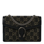 Gucci Dionysus GG Mini Chain Wallet Black Denim Handbag Silver Italy Bag NEW