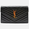 Cassandre Chevron Wallet on Chain Black Leather