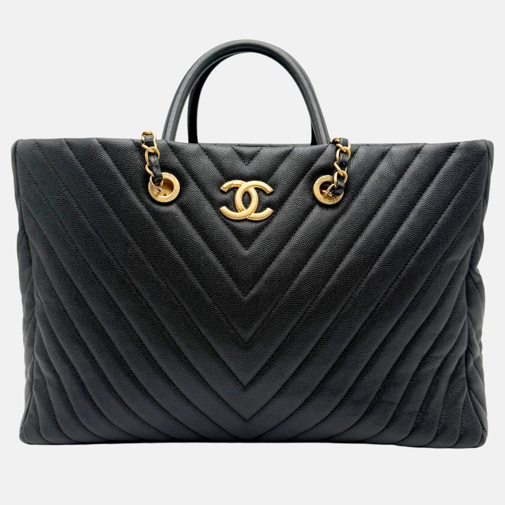 Coco Allure Tote Black Chevron Caviar