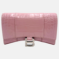 Hourglass Chain Wallet Pink Crocodile Embossed
