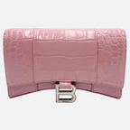 Hourglass Chain Wallet Pink Crocodile Embossed
