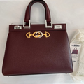 Gucci Zumi Gold Wine Red Shoulder Bag Top Handle Handbag Leather Bordeaux NEW